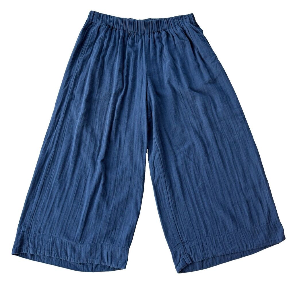 Pact Organic Cotton Gauze Wide Leg Pull On Crop Pants Sz XL Pockets Minimalist